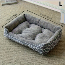 (Gray Stripe-L) Comfortable Plush Dog Bed, Polyester Plush Dog Bed, Winter Warm Pet Sofa, 3 Sizes Available M/L/XL, for Extra Small to
