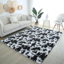 Super Soft Shaggy Rugs NonSlip Pile Living Room Rug Fluffy Faux Fur Bedroom TieDyed Black White 4x5 Ft