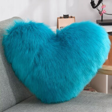 Heart Plush Throw Pillow, Faux Fur Decorative Cushion, Dark Blue, 16 x 20 Inches, Bedside Sofa Pillow