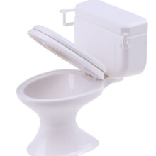 (White) 1pc Miniature Freestanding Toilet Decor - White Plastic, Flip Top, No Electricity Needed, Featherless Bathroom Display