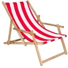 Transat de Jardin pliant en bois SPRINGOS - Rouge/Blanc - Réglable à 3 niveaux - 93x53x68,5 cm