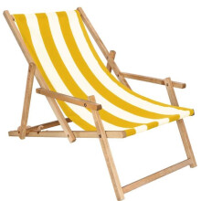 Transat de Jardin SPRINGOS - Chaise longue pliante en bois imprégné - Blanc/Jaune