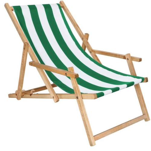 Transat de Jardin pliant en bois imprégné - SPRINGOS - vert/blanc