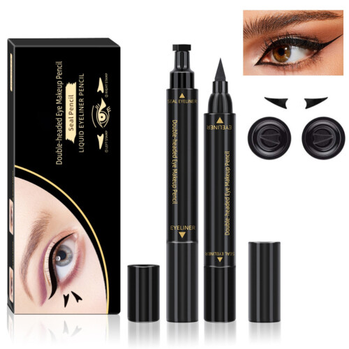Στυλό Eyeliner με σχέδιο φτερού, διπλής όψης, αδιάβροχο, ακριβές, τσόχα για άψογη