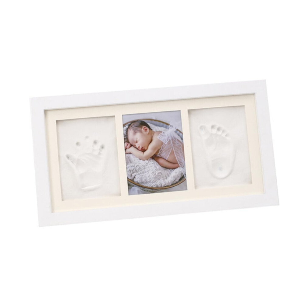 Hand and Footprint Photo Frame Kit Wooden Keepsake Holder for Nursery Decor White Frame with Ink Pad for Newborn Memories
