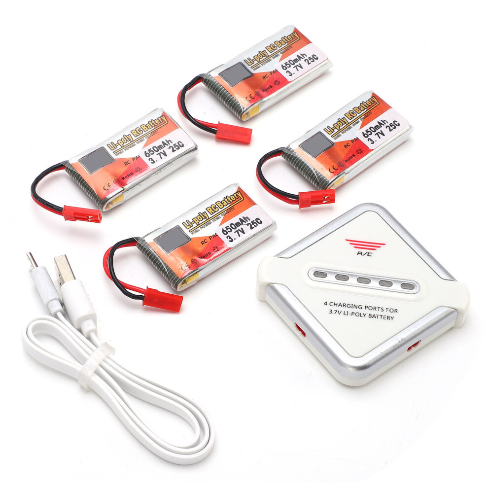 4Pcs 3.7V 650Mah Lipo Battery Pack With Jst Plug & 4-In-1 Charger 8731377609429