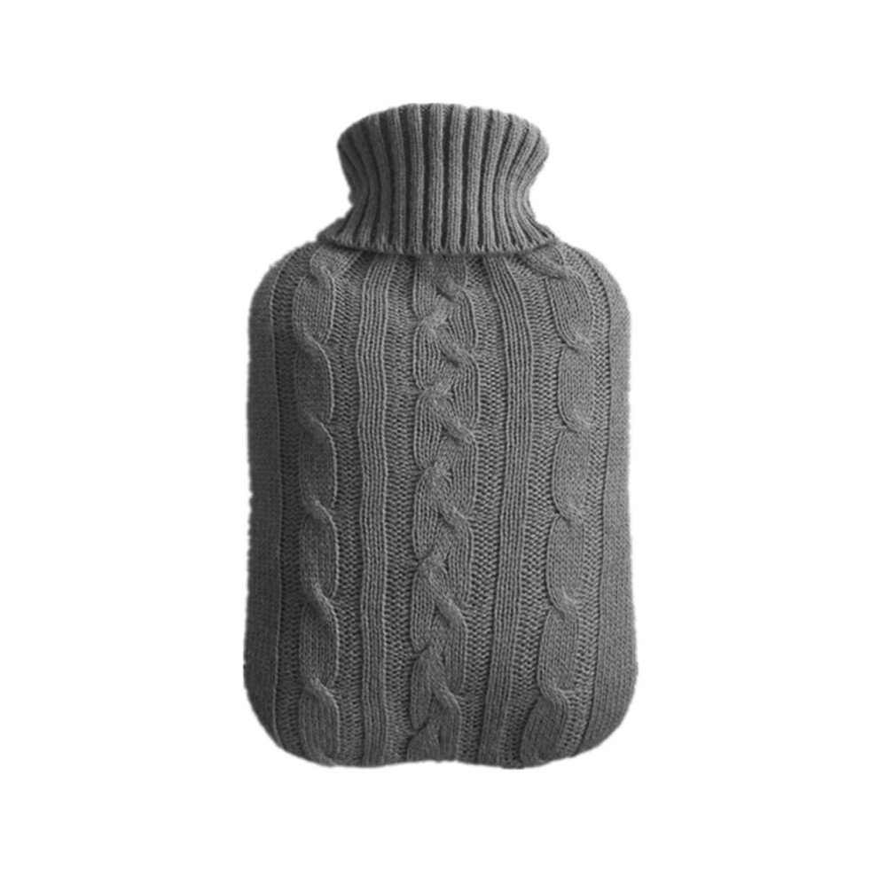 Grey 2000Ml Knitted Hot Water Bottle Cover With Antiscald Protection For Winter Heat Therapy