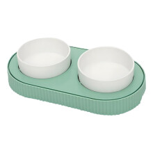 Ceramic Double Bowl USB Heated Pet Thermal Bowl For Cat And Dog Food And Water Indoor Outdoor Green