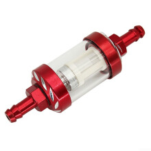 Motorcycle Aluminum Alloy Fuel Filter with Oil Petcock for ATV and Dirt Bike, CNC Joints, Red