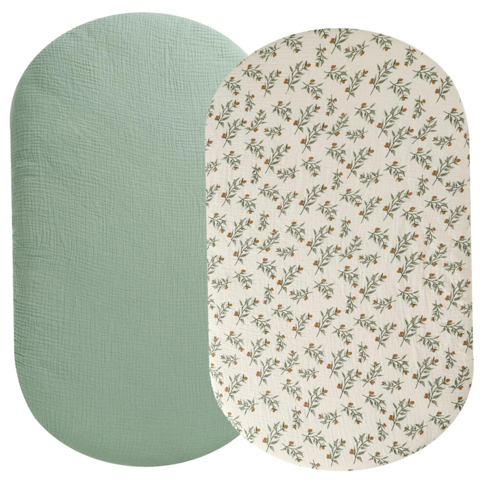 Muslin Bassinet Sheets 2 Pack Organic Cotton Ultra Soft Breathable Fitted 32x16 for Baby