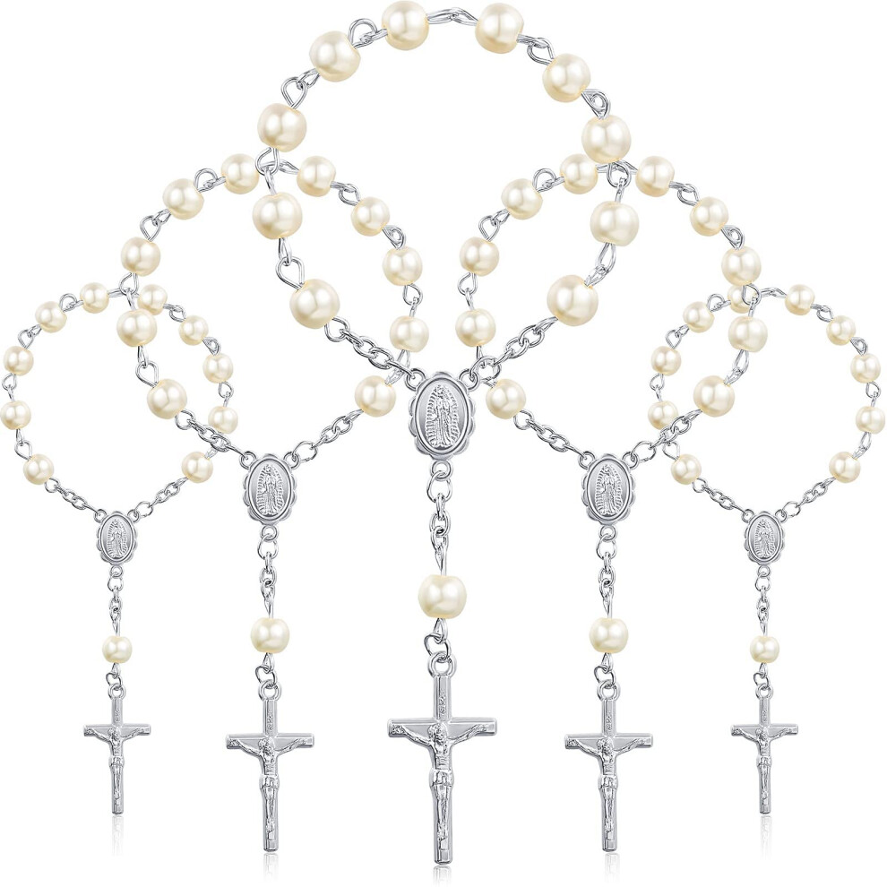 30Pcs Baptism Rosary Beads Set for Finger Use, Faux Pearl Communion Favors, Religious Gifts for Baptism Events