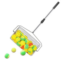 Portable Tennis Ball Collector With Telescopic Rod And Large Capacity Roller Hopper For Stadium Use