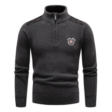 Men's StandUp Collar Knitted Jumper Regular Fit Long Sleeve With Zip Dark Grey Size L Colour Block