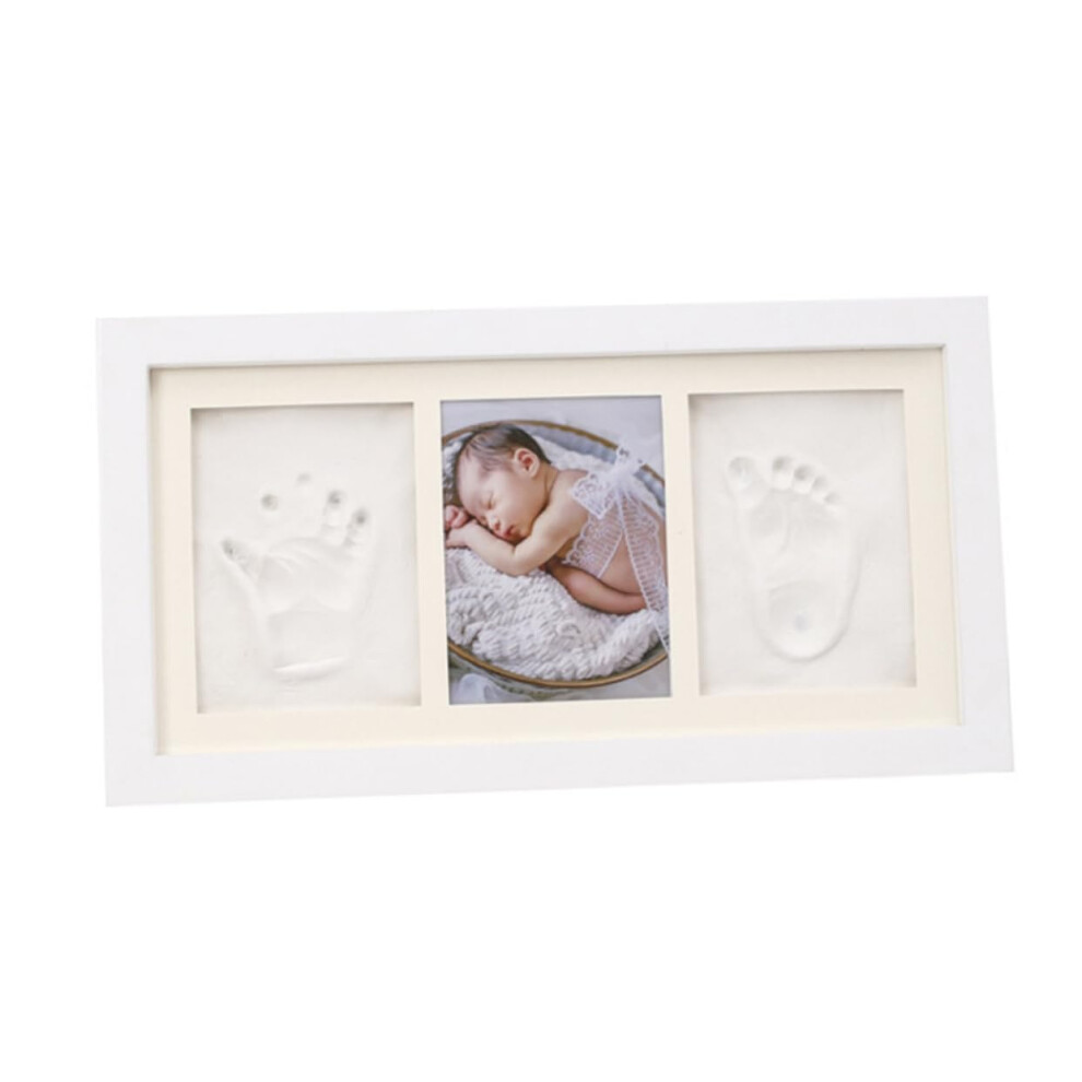 Hand and Footprint Photo Frame White Wooden Keepsake for Nursery and Bedroom Desktop Decor White Inkpad Included