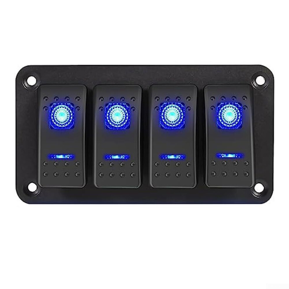 12V 4 Gang Waterproof Aluminum Rocker Switch Panel With Dual Led For Marine Boat Rv Car Blue 9187378624845