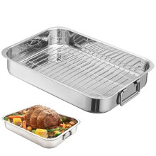 Large Stainless Steel Roasting Pan with Rack Nonstick Easy Clean for Turkey Lasagna 16.5x12.6