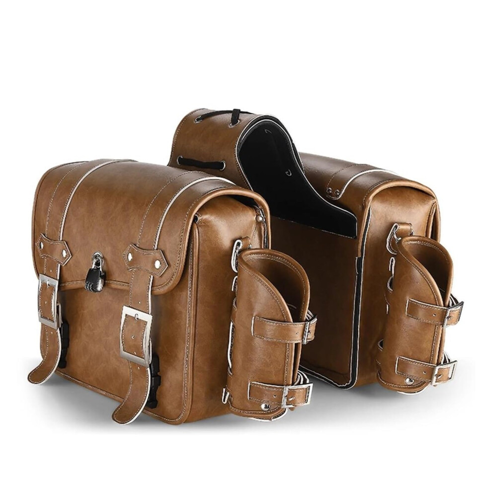 Motorcycle Tail Bag Large Capacity Rear Seat Storage Retro Pannier Universal Khaki 9187378625101