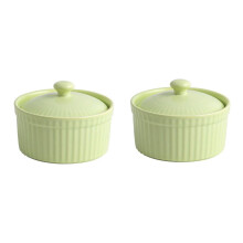 2PCS Pink Ceramic Ramekins with Lids 4.2oz Porcelain Soufflé Dishes Microwave Safe for Crème Brûlée