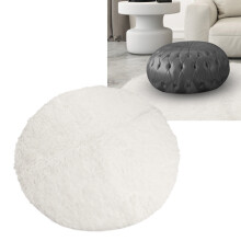 Round Soft Plush Carpet 120x120cm Anti Skid Fuzzy Rug White