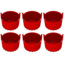 Silicone Baking Cups Set of 6, Heat Resistant NonStick Ramekins for Air Fryer Muffins and Eggs, Red