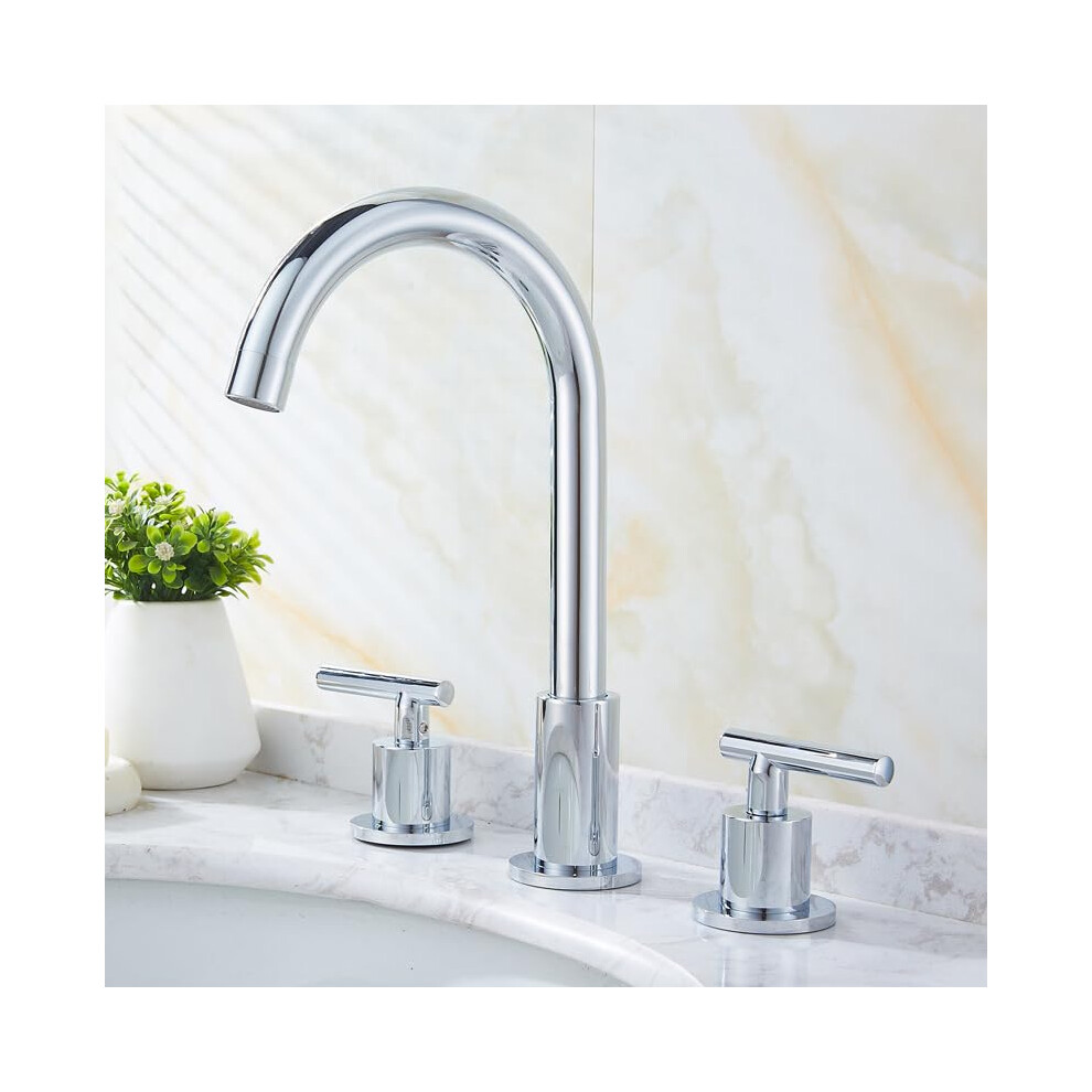 Basin Mixer Tap 3Hole 2Handle, Chrome Finish, Bathroom Lavatory Sink Faucet For Cold And Hot Water 9199774277471