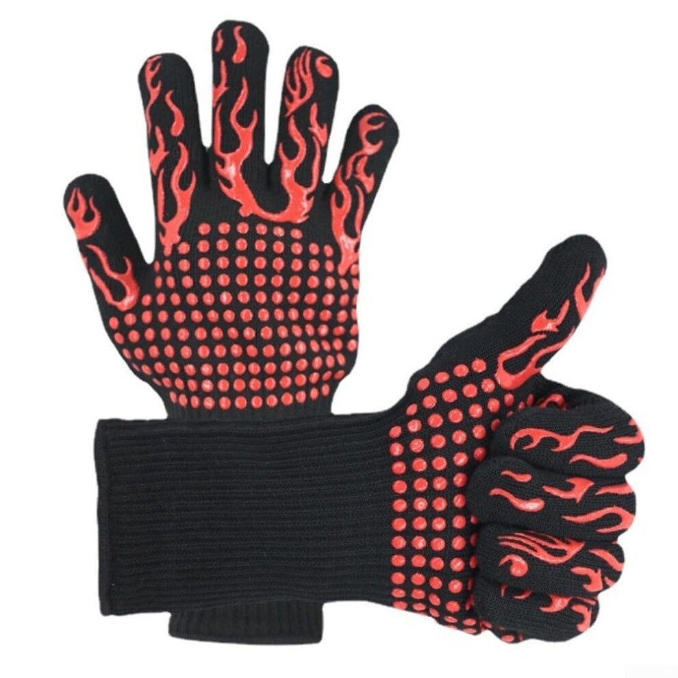 Red Barbecue Gloves Heat Resistant Material Extended Cuff For Oven And Grill Use Forearm Protection Secure Grip