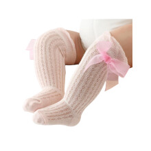 (0-12 Months, Light Pink) Dlouhé punčochy pro kojence a dívky, princeznovské, s mašlí, prodyšné, volné nad kolena