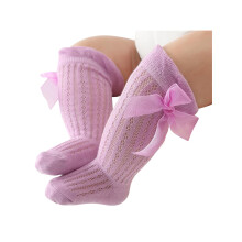 (0-12 Months, Purple) Chaussettes hautes pour bébés filles, style princesse, avec nœud papillon, respirantes et larges.