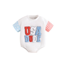 (12-18 Months, White) Baby-Strampler kurzarm, Druckknöpfe an Schultern, Buchstabenstickerei – 4. Juli Sommeranzug