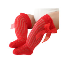 (0-12 Months, Red) Chaussettes hautes pour bébés filles, style princesse, avec nœud papillon, respirantes et larges.