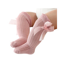 (12-24 Months, Pink) Chaussettes hautes pour bébés filles, style princesse, avec nœud papillon, respirantes et larges.