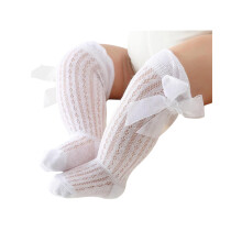 (0-12 Months, White) Chaussettes hautes pour bébés filles, style princesse, avec nœud papillon, respirantes et larges.