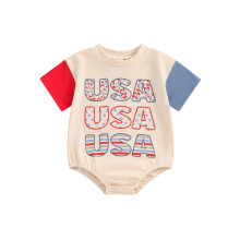 (6-12 Months, Red) Combinaison bébé garçon/fille à manches courtes et col rond, imprimé lettres étoiles, idéale pour le 4 juillet.