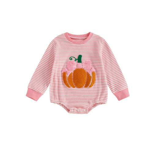 (12-18 Months, Pink) Ολόσωμη φόρμα κολοκύθας λαιμόκοψη, ριγέ