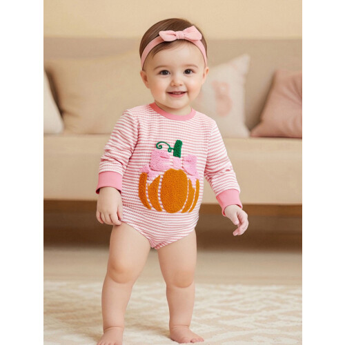 (6-12 Months, Pink) Ολόσωμη φόρμα κολοκύθας λαιμόκοψη, ριγέ 2