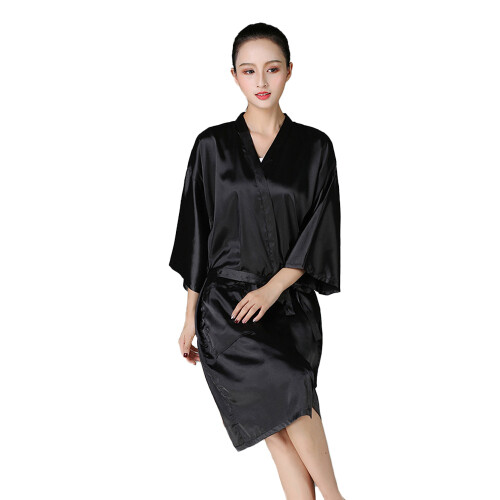 Γυναικεία ρόμπα με V-Neck, μανίκια μήκους 3/4, τσέπες με πλαϊνές ραφές, μπουρνούζι