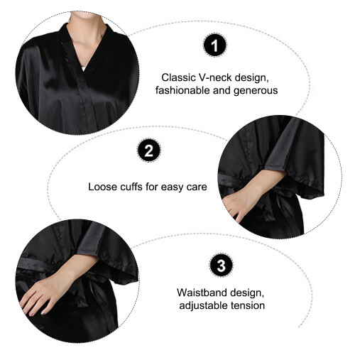 Γυναικεία ρόμπα με V-Neck, μανίκια μήκους 3/4, τσέπες με πλαϊνές ραφές, μπουρνούζι 2