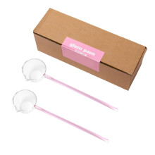 2PCS Heat Resistant Glass Soup Ladles with Long Handles Pink Borosilicate for Kitchen and Parties