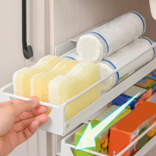 Sliding UnderSink Organizer Carbon Steel PullOut Side Basket With Adhesive Mounting SpaceSaving Kitchen Bathroom Shelf 1