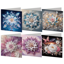 Diamond Painting Greeting Cards Kit DIY Mandala Flower Handmade Blank Cards for Birthday Christmas Wedding Thank You, 6Pack