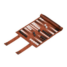 Backgammon Roll Up Travel Game with Accessories 32 x 26 cm Leather Look Board Game Red Brown
