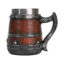 Tankard Mug 550ml Stainless Steel Double Walled Retro Wood Barrel Finish Medieval Stein Handmade Bucket Shape