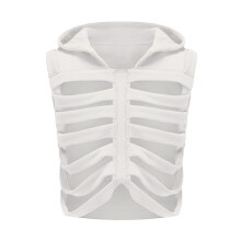 (M, White) Men Women Vest, Sleeveless Hooded Vest Hollowed Skeleton Gilet Hoodie Streetwear for Party