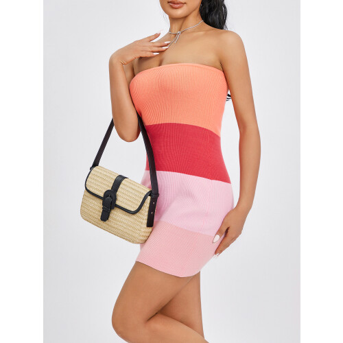 (S, Pink) Robe mini rayée et cocktails. 2