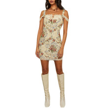 (S, Creamy) Robe mini moulante d'été festive