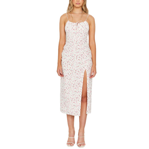 (L, Floral) Rochie midi fără coapsă, slim