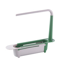Kitchen Sink Organizer with Drain Basket, Adjustable Telescopic Rack and 360 Rotating Rag Holder