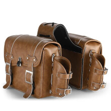 Motorcycle Side Bag Leather Saddle Bag Large Capacity WaterResistant Retro Tool Storage Khaki