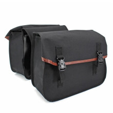 Motorcycle Seat Bag/Tail Bag HeavyDuty Waterproof Canvas Saddlebag Double Pocket Tool Bag Pannier Side Mount Black