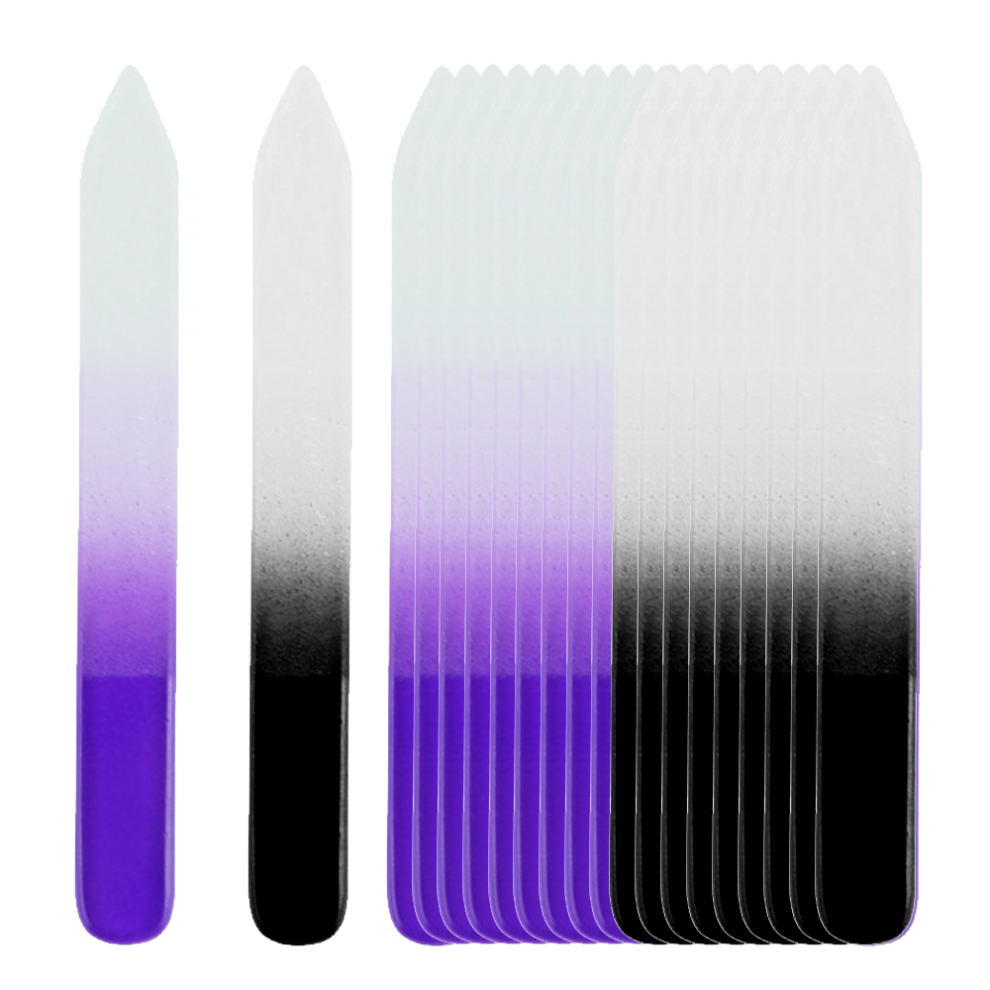 Professional Nail Care, Crystal Glass Files Double-Sided Etched, Gradient Rainbow Set Of 20, Hygienic Non-Porous Surface Tools For Halloween Parties